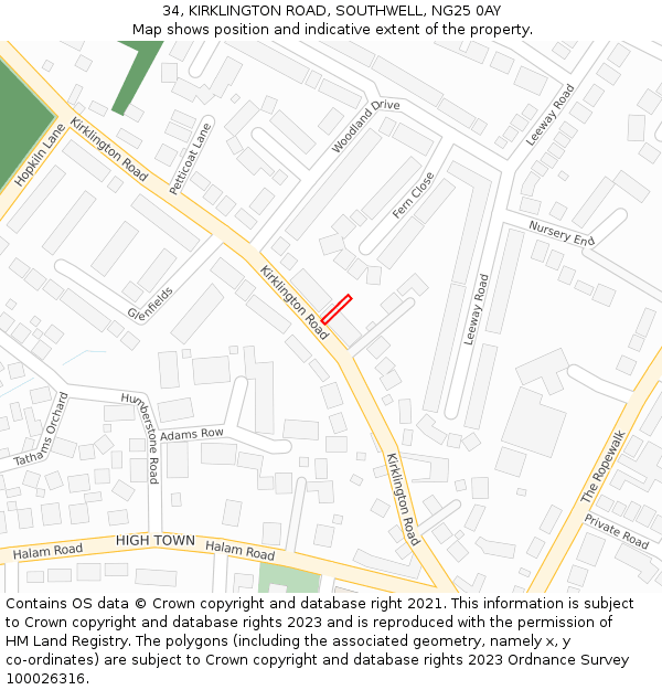 34, KIRKLINGTON ROAD, SOUTHWELL, NG25 0AY: Location map and indicative extent of plot