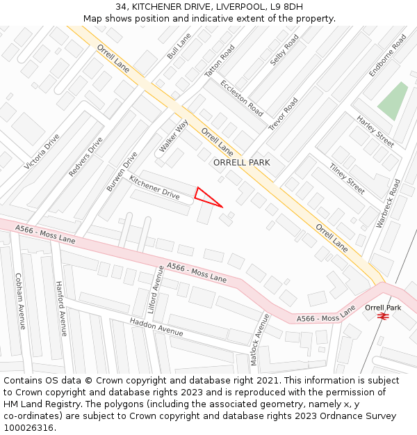 34, KITCHENER DRIVE, LIVERPOOL, L9 8DH: Location map and indicative extent of plot