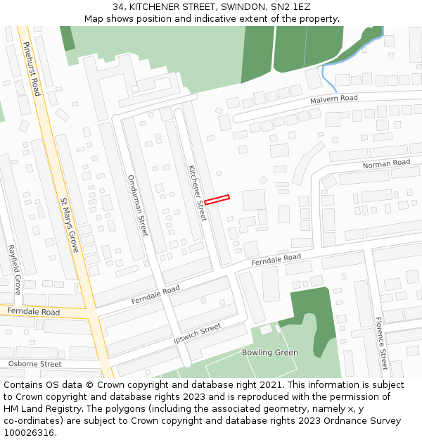 34, KITCHENER STREET, SWINDON, SN2 1EZ: Location map and indicative extent of plot