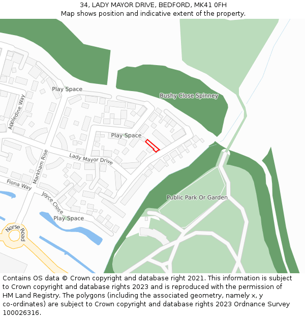 34, LADY MAYOR DRIVE, BEDFORD, MK41 0FH: Location map and indicative extent of plot