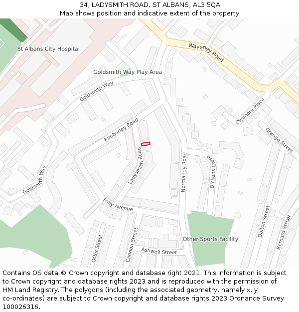 34, LADYSMITH ROAD, ST ALBANS, AL3 5QA: Location map and indicative extent of plot