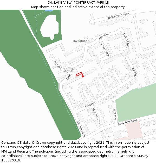 34, LAKE VIEW, PONTEFRACT, WF8 1JJ: Location map and indicative extent of plot