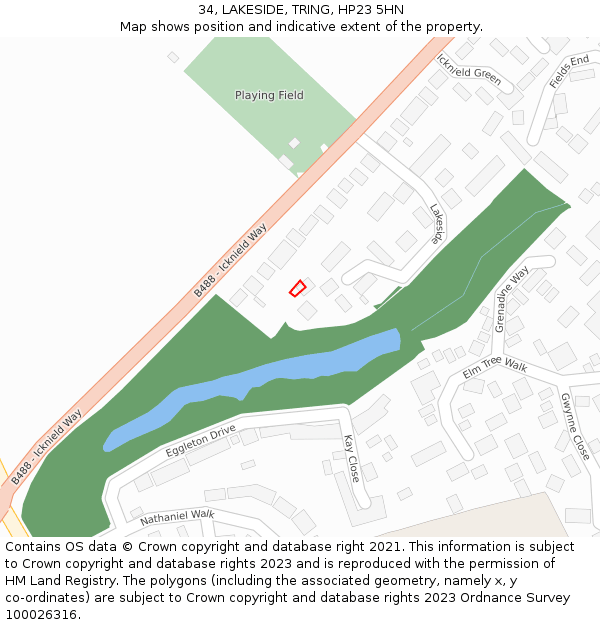 34, LAKESIDE, TRING, HP23 5HN: Location map and indicative extent of plot