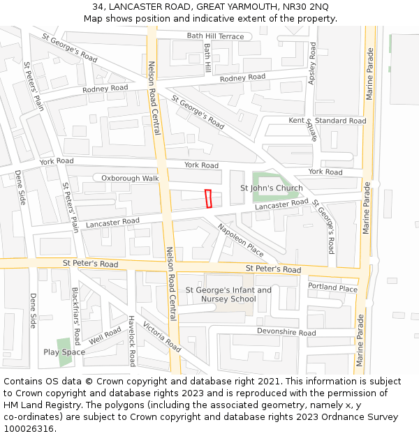 34, LANCASTER ROAD, GREAT YARMOUTH, NR30 2NQ: Location map and indicative extent of plot