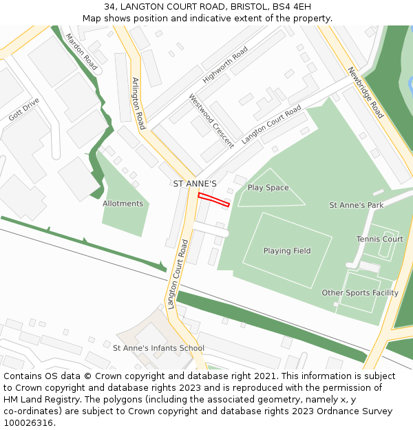 34, LANGTON COURT ROAD, BRISTOL, BS4 4EH: Location map and indicative extent of plot