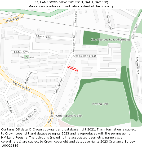 34, LANSDOWN VIEW, TWERTON, BATH, BA2 1BQ: Location map and indicative extent of plot