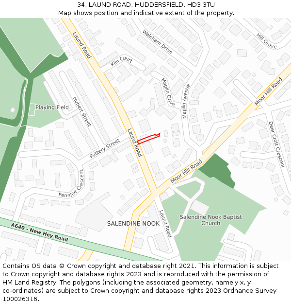 34, LAUND ROAD, HUDDERSFIELD, HD3 3TU: Location map and indicative extent of plot