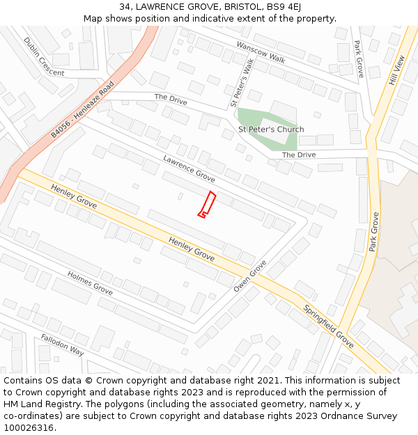 34, LAWRENCE GROVE, BRISTOL, BS9 4EJ: Location map and indicative extent of plot