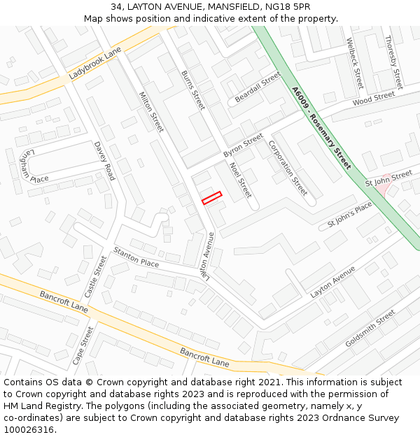 34, LAYTON AVENUE, MANSFIELD, NG18 5PR: Location map and indicative extent of plot
