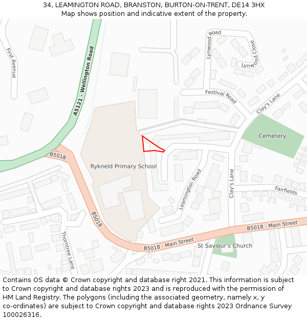 34, LEAMINGTON ROAD, BRANSTON, BURTON-ON-TRENT, DE14 3HX: Location map and indicative extent of plot