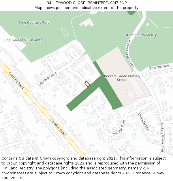 34, LEYWOOD CLOSE, BRAINTREE, CM7 3NP: Location map and indicative extent of plot