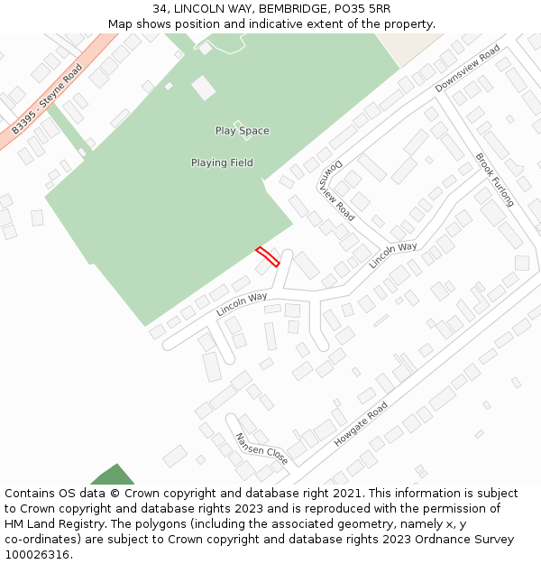 34, LINCOLN WAY, BEMBRIDGE, PO35 5RR: Location map and indicative extent of plot