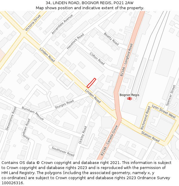 34, LINDEN ROAD, BOGNOR REGIS, PO21 2AW: Location map and indicative extent of plot
