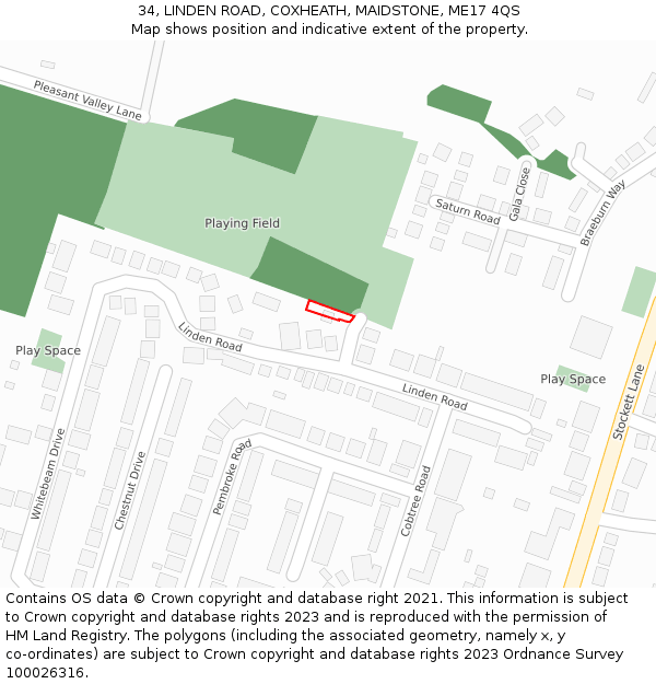 34, LINDEN ROAD, COXHEATH, MAIDSTONE, ME17 4QS: Location map and indicative extent of plot