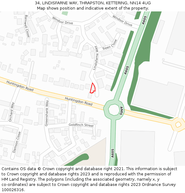 34, LINDISFARNE WAY, THRAPSTON, KETTERING, NN14 4UG: Location map and indicative extent of plot