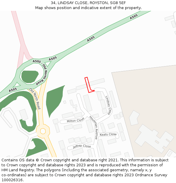 34, LINDSAY CLOSE, ROYSTON, SG8 5EF: Location map and indicative extent of plot