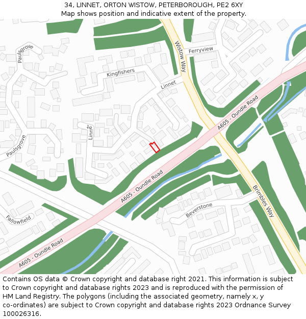 34, LINNET, ORTON WISTOW, PETERBOROUGH, PE2 6XY: Location map and indicative extent of plot