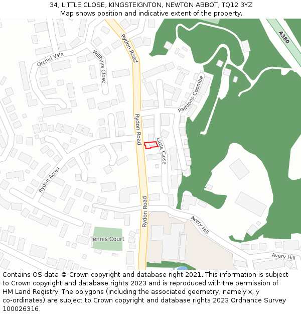 34, LITTLE CLOSE, KINGSTEIGNTON, NEWTON ABBOT, TQ12 3YZ: Location map and indicative extent of plot
