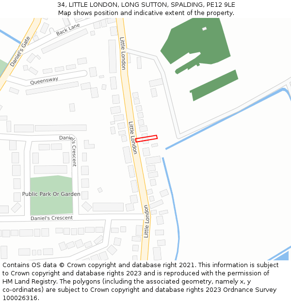 34, LITTLE LONDON, LONG SUTTON, SPALDING, PE12 9LE: Location map and indicative extent of plot