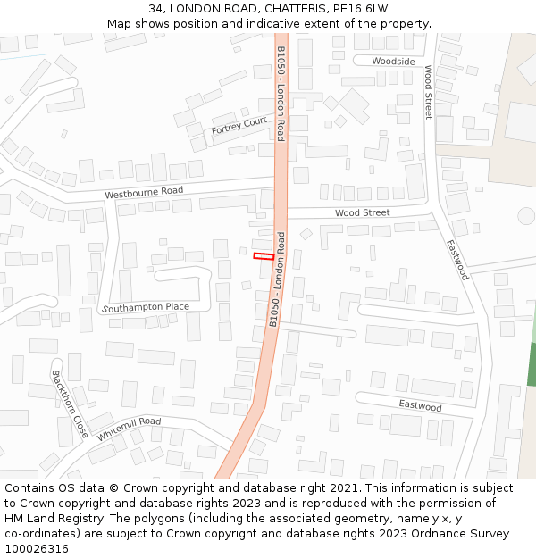 34, LONDON ROAD, CHATTERIS, PE16 6LW: Location map and indicative extent of plot