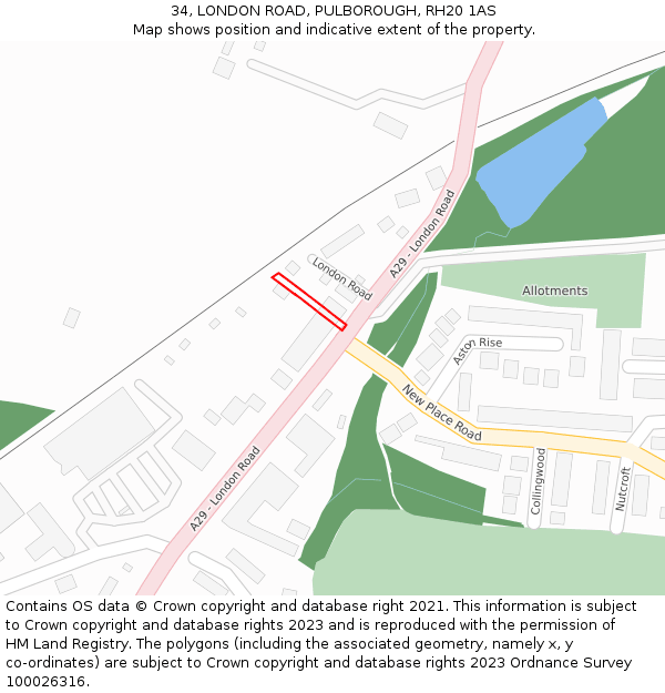 34, LONDON ROAD, PULBOROUGH, RH20 1AS: Location map and indicative extent of plot
