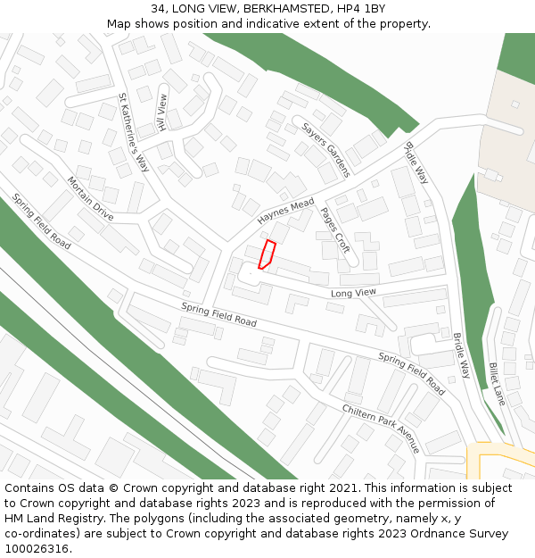 34, LONG VIEW, BERKHAMSTED, HP4 1BY: Location map and indicative extent of plot