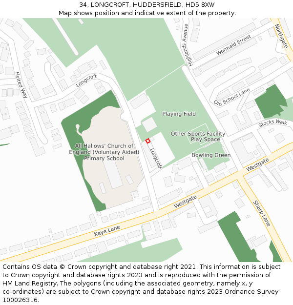 34, LONGCROFT, HUDDERSFIELD, HD5 8XW: Location map and indicative extent of plot