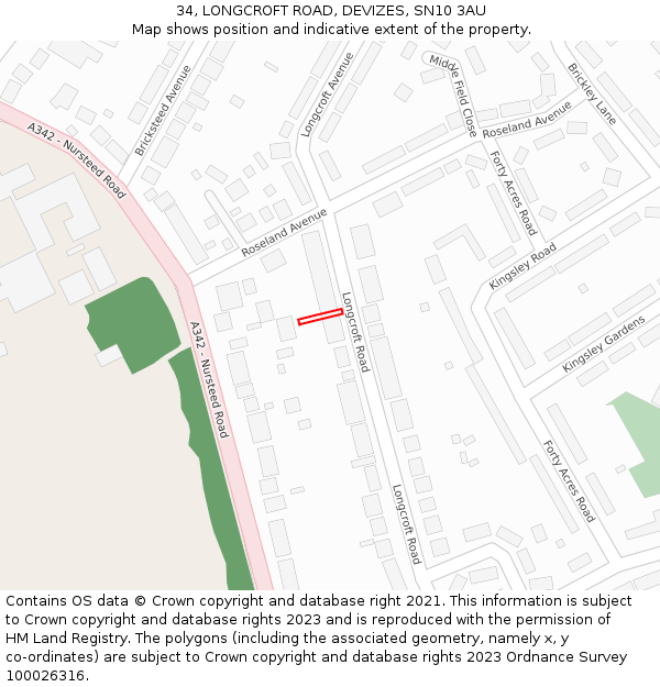 34, LONGCROFT ROAD, DEVIZES, SN10 3AU: Location map and indicative extent of plot