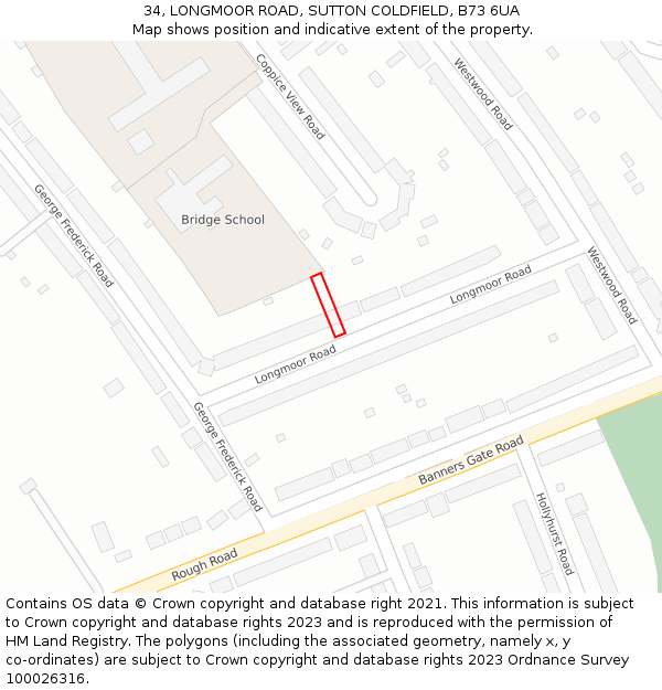 34, LONGMOOR ROAD, SUTTON COLDFIELD, B73 6UA: Location map and indicative extent of plot