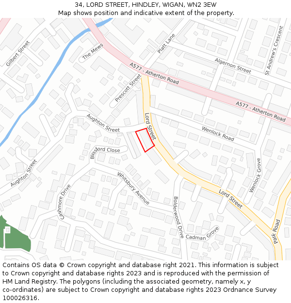 34, LORD STREET, HINDLEY, WIGAN, WN2 3EW: Location map and indicative extent of plot