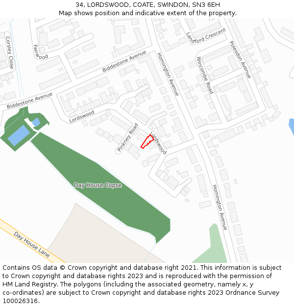 34, LORDSWOOD, COATE, SWINDON, SN3 6EH: Location map and indicative extent of plot