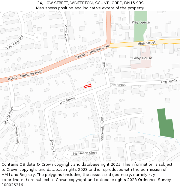 34, LOW STREET, WINTERTON, SCUNTHORPE, DN15 9RS: Location map and indicative extent of plot
