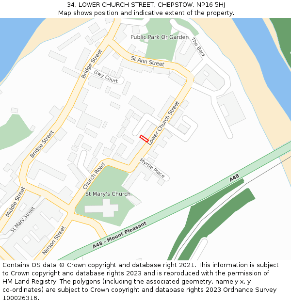 34, LOWER CHURCH STREET, CHEPSTOW, NP16 5HJ: Location map and indicative extent of plot