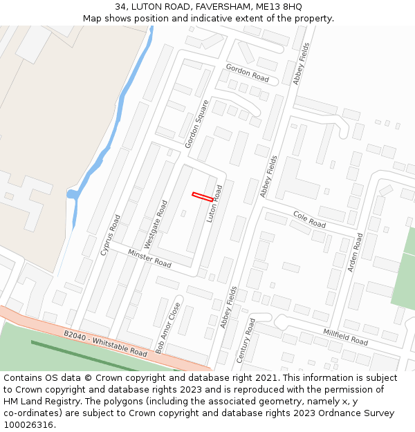34, LUTON ROAD, FAVERSHAM, ME13 8HQ: Location map and indicative extent of plot