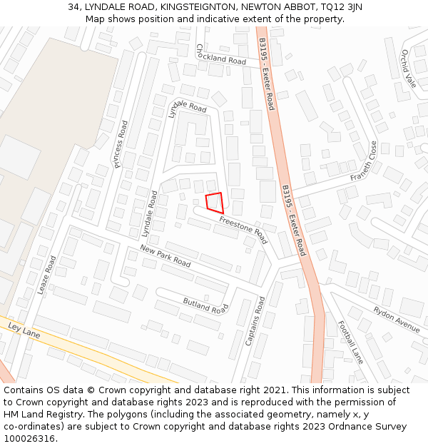 34, LYNDALE ROAD, KINGSTEIGNTON, NEWTON ABBOT, TQ12 3JN: Location map and indicative extent of plot