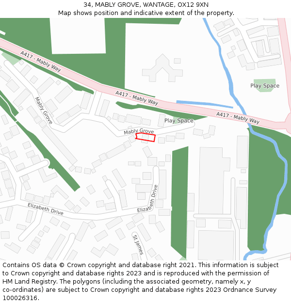 34, MABLY GROVE, WANTAGE, OX12 9XN: Location map and indicative extent of plot