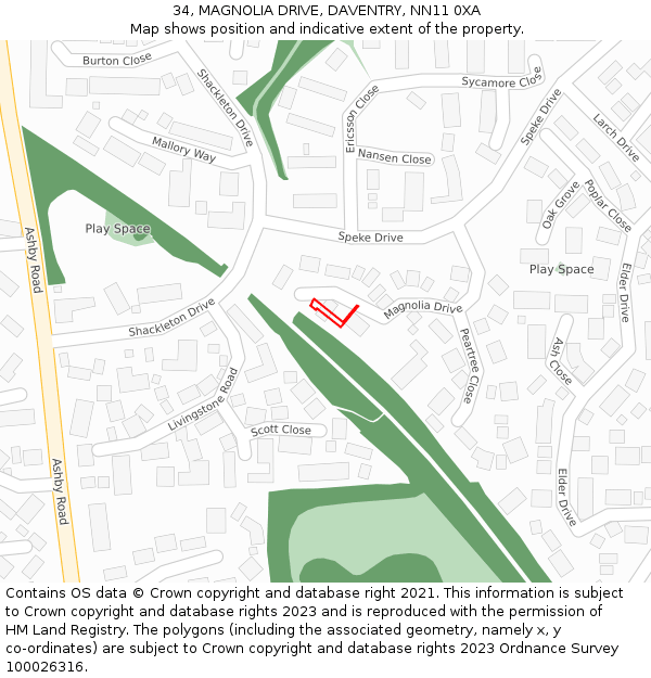 34, MAGNOLIA DRIVE, DAVENTRY, NN11 0XA: Location map and indicative extent of plot
