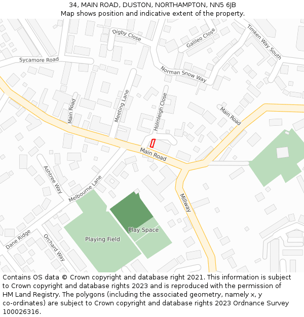 34, MAIN ROAD, DUSTON, NORTHAMPTON, NN5 6JB: Location map and indicative extent of plot
