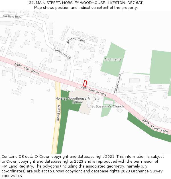 34, MAIN STREET, HORSLEY WOODHOUSE, ILKESTON, DE7 6AT: Location map and indicative extent of plot