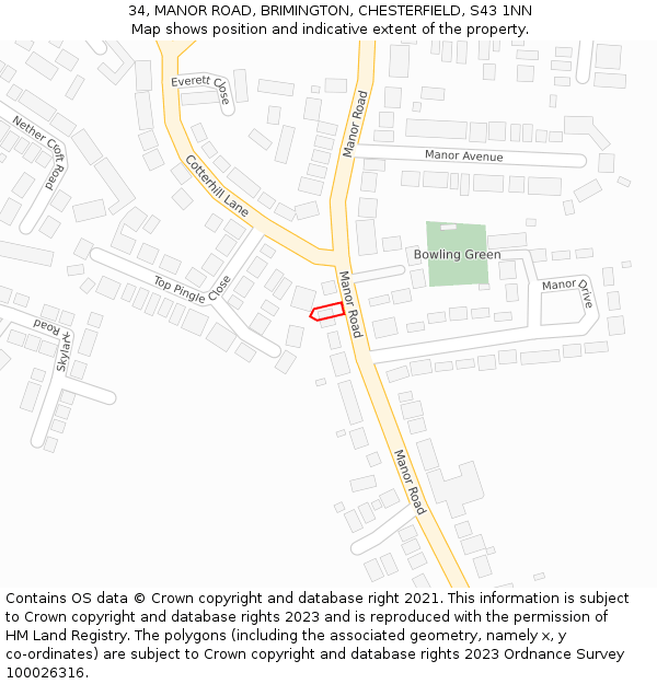 34, MANOR ROAD, BRIMINGTON, CHESTERFIELD, S43 1NN: Location map and indicative extent of plot