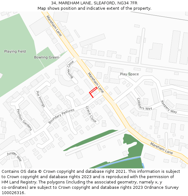 34, MAREHAM LANE, SLEAFORD, NG34 7FR: Location map and indicative extent of plot