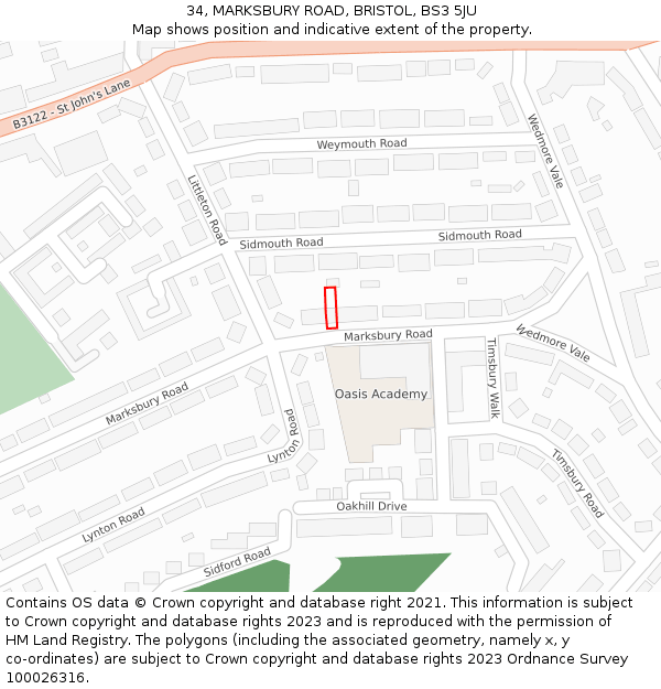 34, MARKSBURY ROAD, BRISTOL, BS3 5JU: Location map and indicative extent of plot