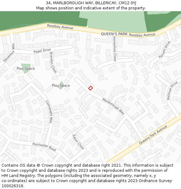 34, MARLBOROUGH WAY, BILLERICAY, CM12 0YJ: Location map and indicative extent of plot