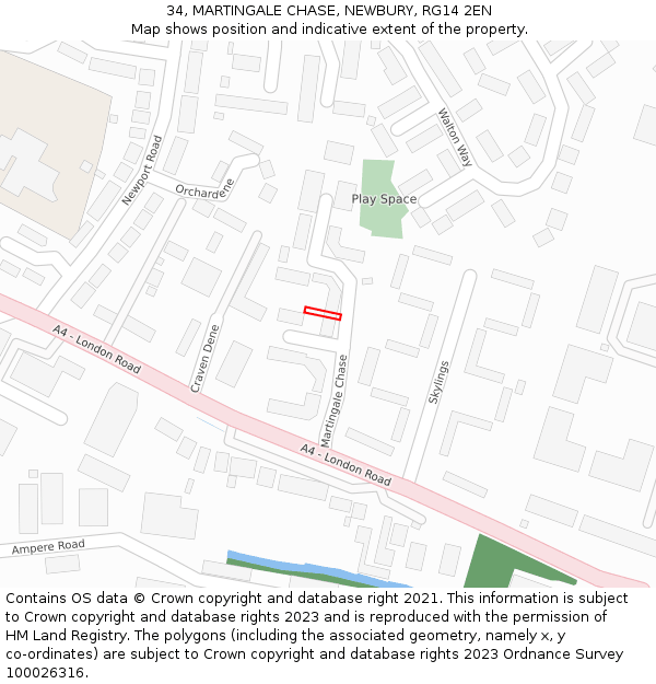 34, MARTINGALE CHASE, NEWBURY, RG14 2EN: Location map and indicative extent of plot