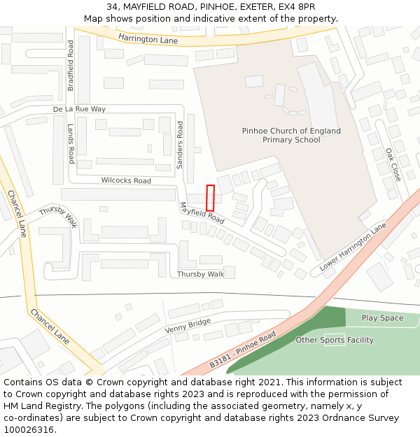 34, MAYFIELD ROAD, PINHOE, EXETER, EX4 8PR: Location map and indicative extent of plot