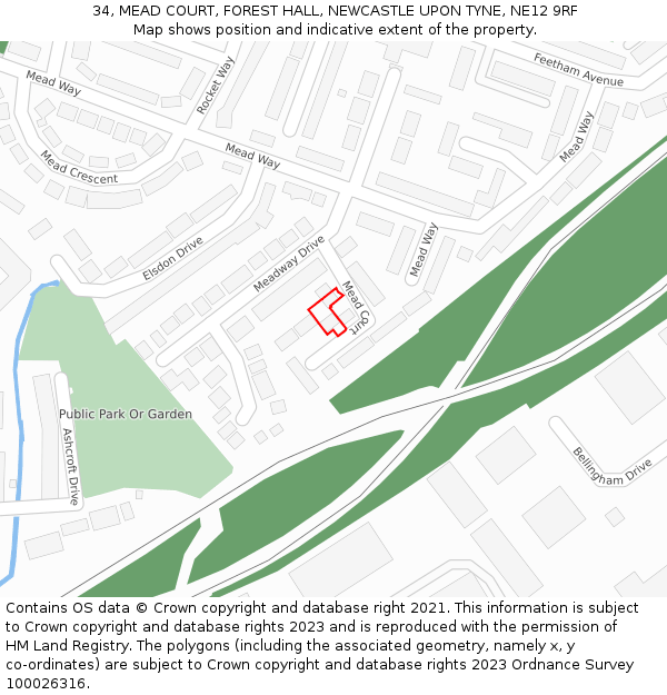 34, MEAD COURT, FOREST HALL, NEWCASTLE UPON TYNE, NE12 9RF: Location map and indicative extent of plot