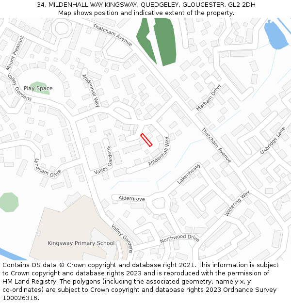 34, MILDENHALL WAY KINGSWAY, QUEDGELEY, GLOUCESTER, GL2 2DH: Location map and indicative extent of plot