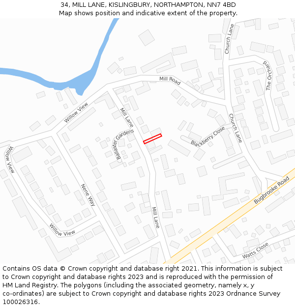 34, MILL LANE, KISLINGBURY, NORTHAMPTON, NN7 4BD: Location map and indicative extent of plot