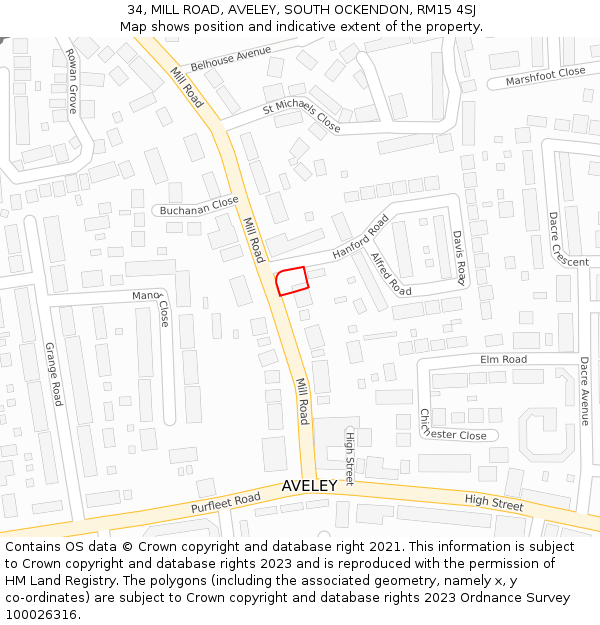 34, MILL ROAD, AVELEY, SOUTH OCKENDON, RM15 4SJ: Location map and indicative extent of plot