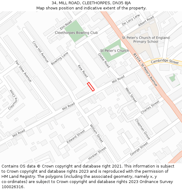 34, MILL ROAD, CLEETHORPES, DN35 8JA: Location map and indicative extent of plot